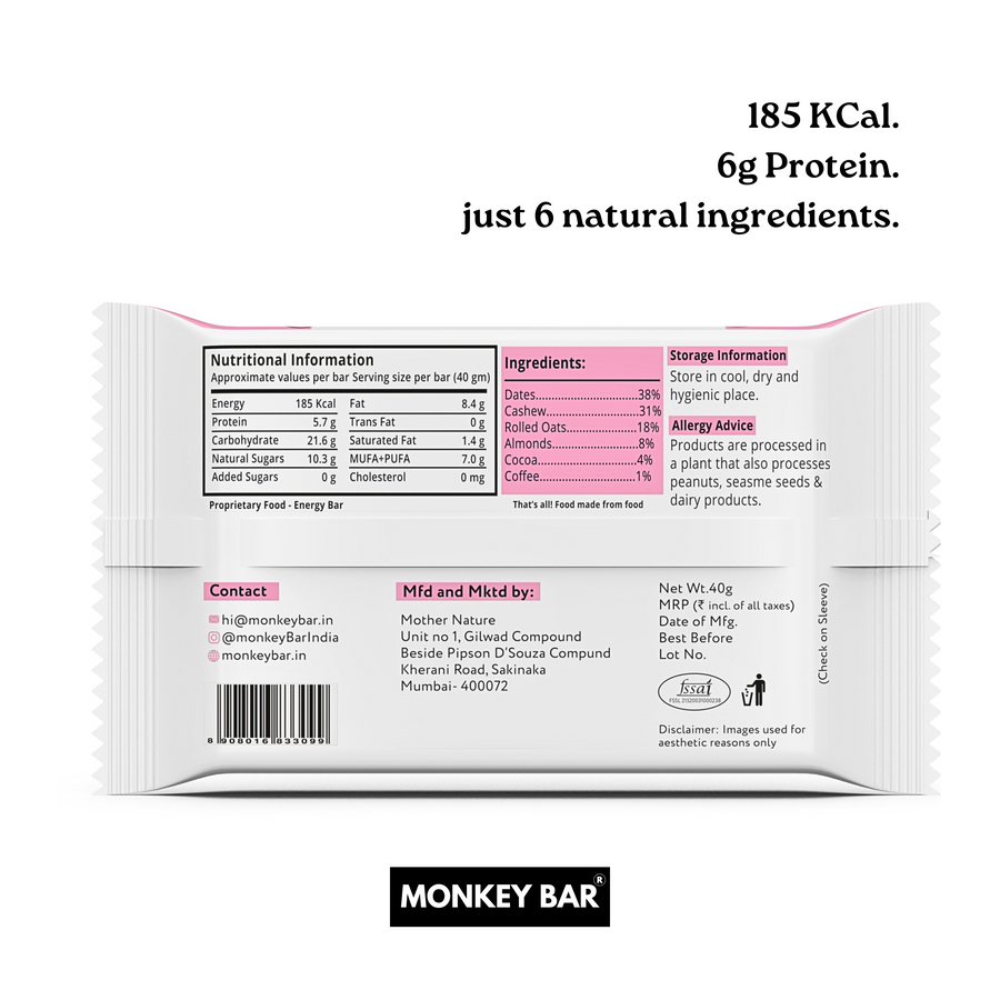 Mocha Vegan Energy Bar - Pack of 10