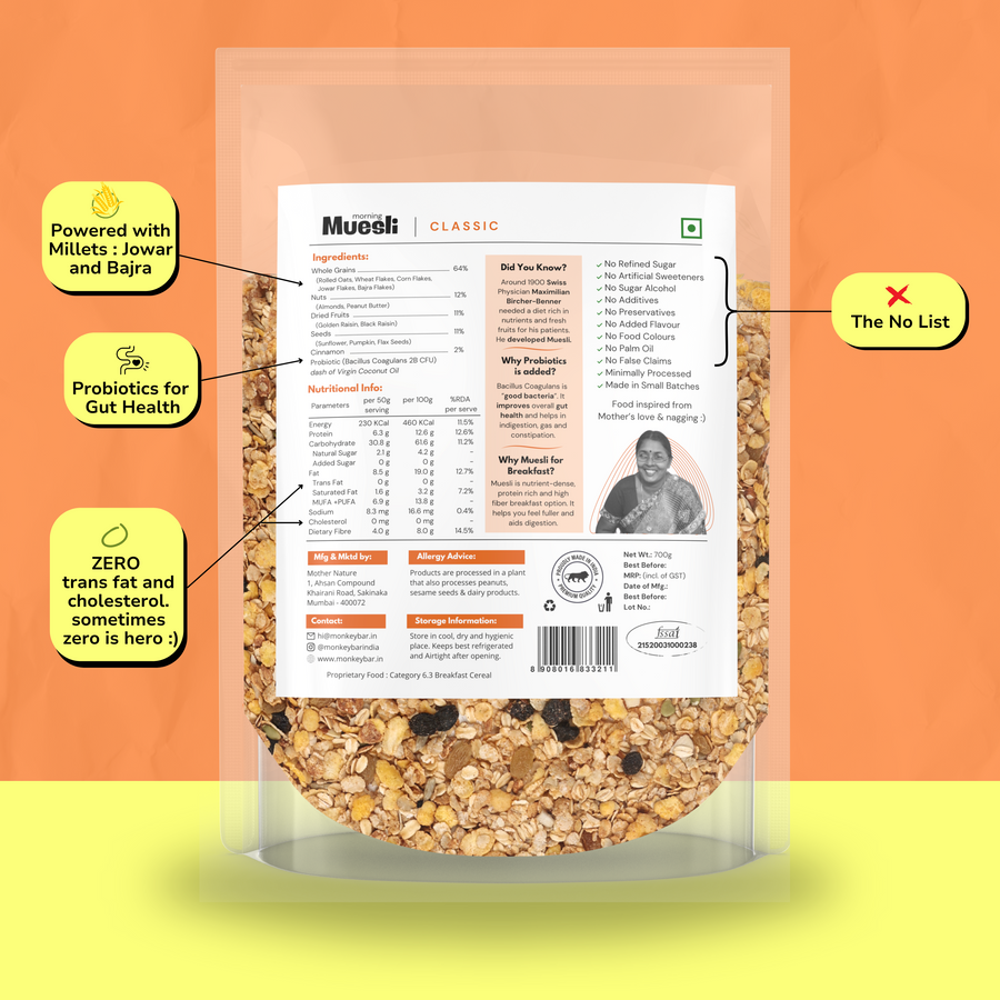 Morning Muesli - Classic No Added Sugar - 700g - Breakfast Cereal with Probiotics