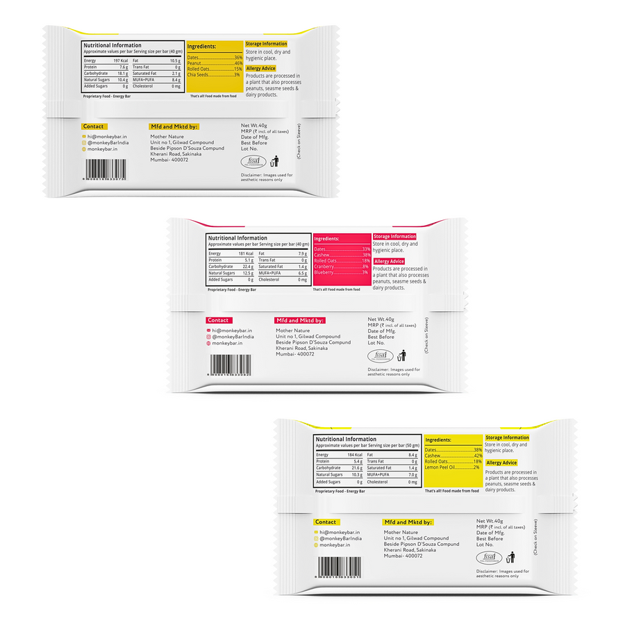 Assorted Non-Choco Vegan Energy Bar - Pack of 10