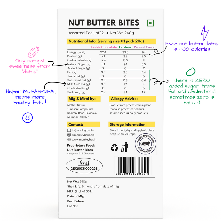 Nut Butter Bites - Assorted - 55% Dark Chocolate Truffle filled with Nut Butter - 12x20g