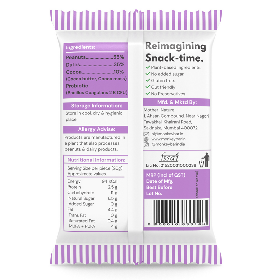 Nut Butter Bites - Peanut Cocoa - 55% Dark Chocolate Truffle filled with Nut Butter - Pack of 12