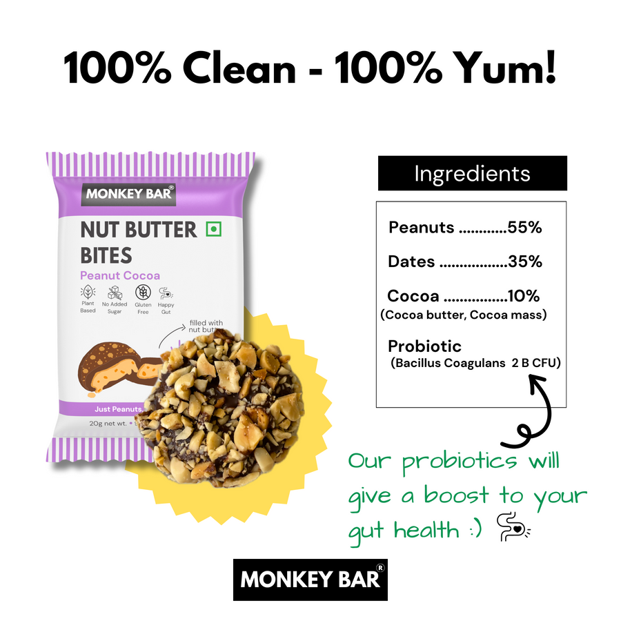 Nut Butter Bites - Peanut Cocoa - 55% Dark Chocolate Truffle filled with Nut Butter - Pack of 12