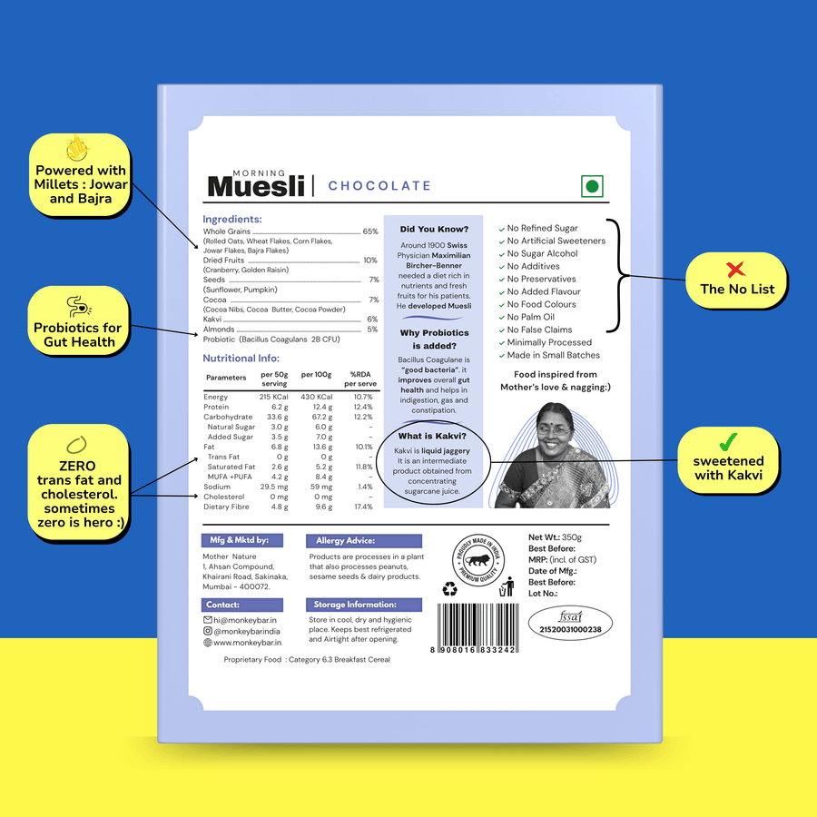Morning Muesli - Chocolate - 350g - Breakfast Cereal made from pure chocolate - No refined sugar