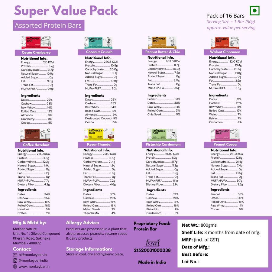 Super Value Box - Assorted Protein Bars - Pack of 16