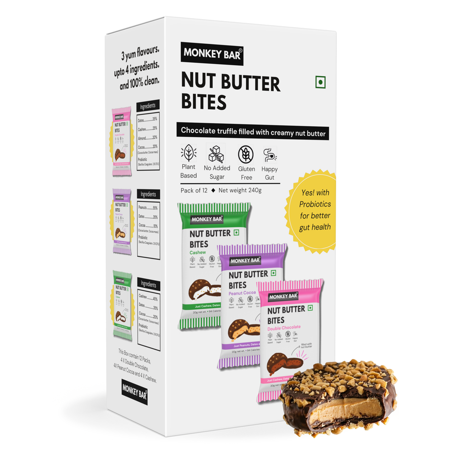 Nut Butter Bites - Assorted - 55% Dark Chocolate Truffle filled with Nut Butter - 12x20g