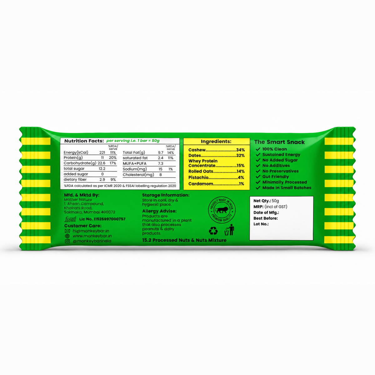 Protein Bars - Pistachio Cardamom - 8x50g