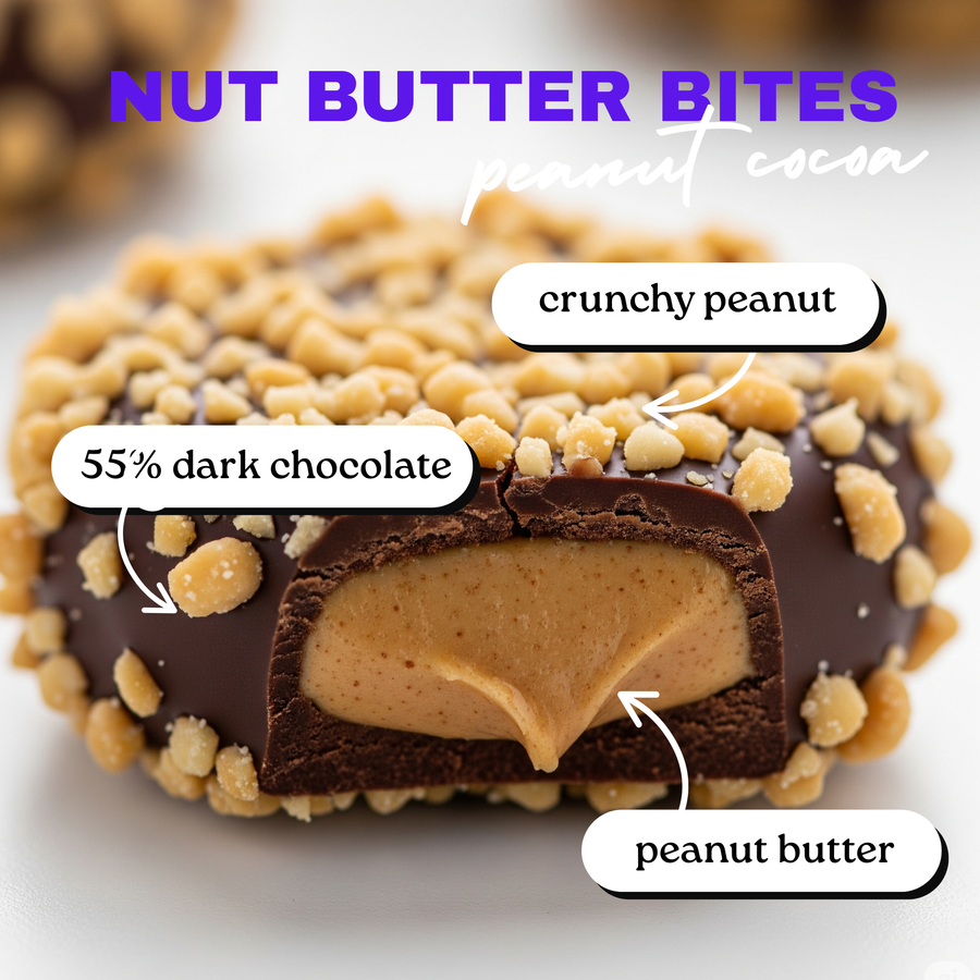 Nut Butter Bites - Peanut Cocoa - 55% Dark Chocolate Truffle filled with Nut Butter - Pack of 12
