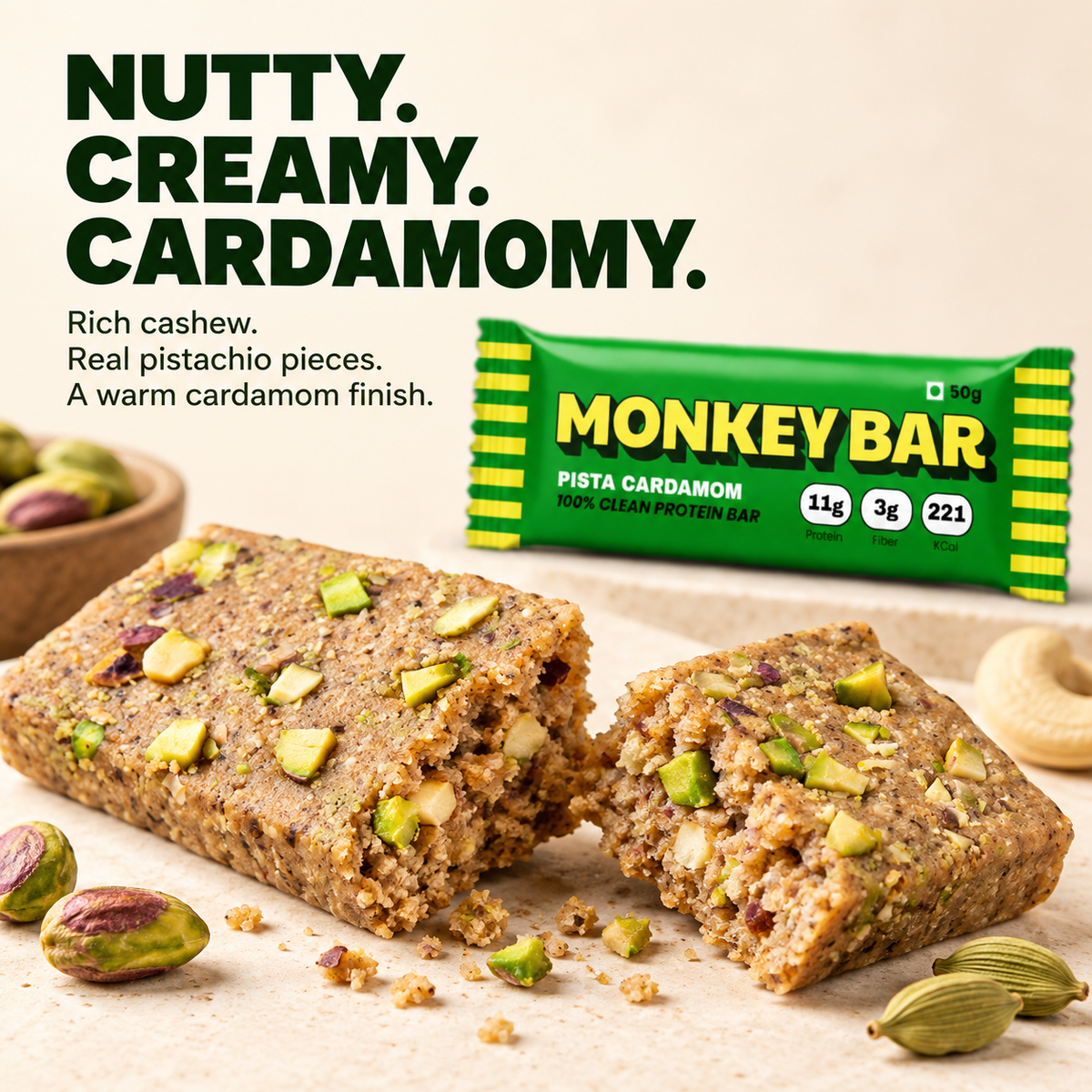 Protein Bars - Pistachio Cardamom - 8x50g
