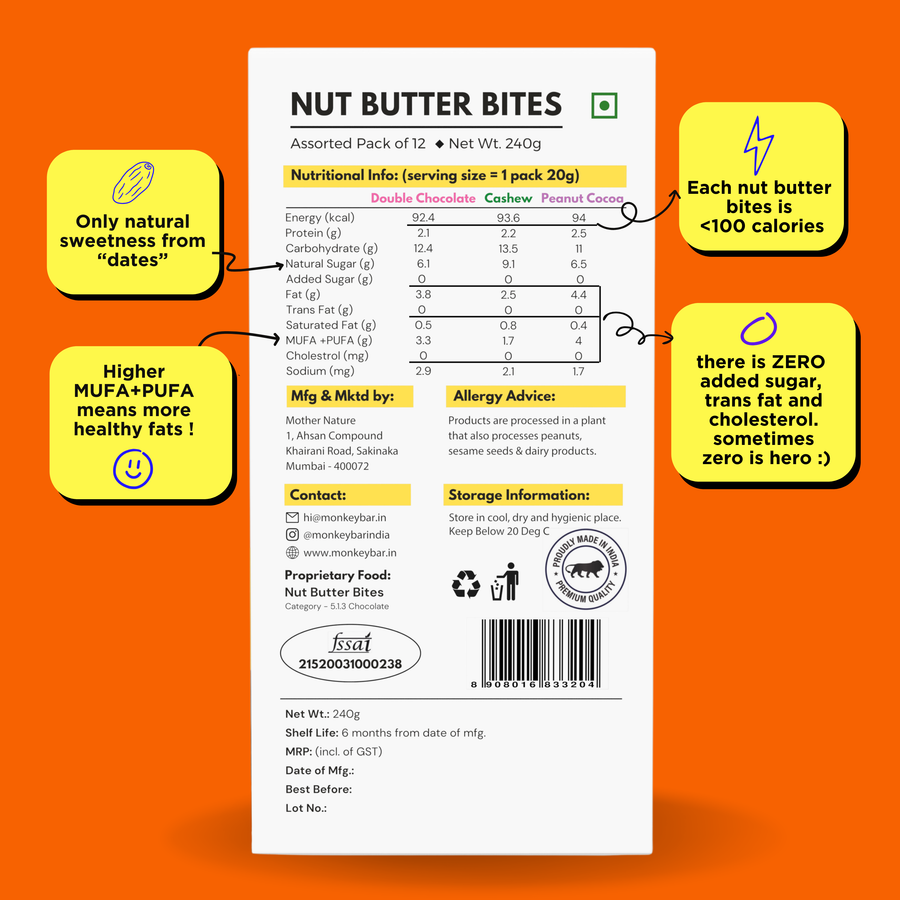 Nut Butter Bites - Assorted - 55% Dark Chocolate Truffle filled with Nut Butter - 12x20g