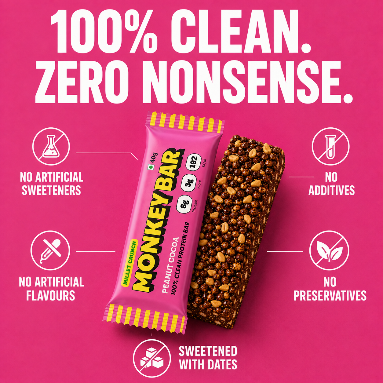 Millet Crunch Protein Bar - Peanut Cocoa - 6x40g
