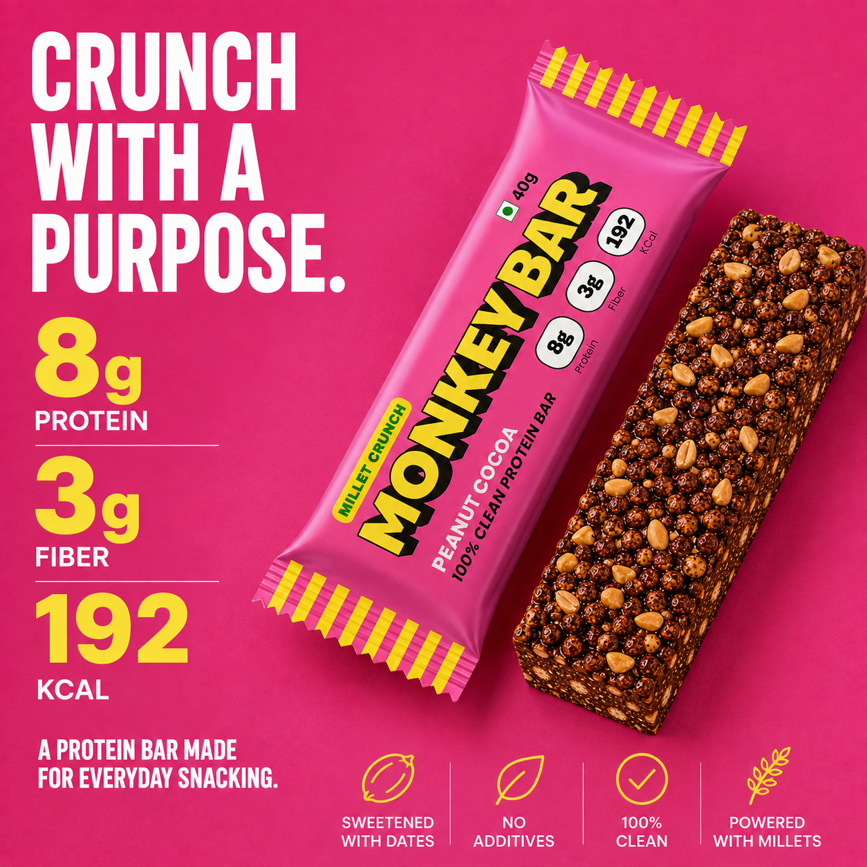 Millet Crunch Protein Bar - Peanut Cocoa - 6x40g